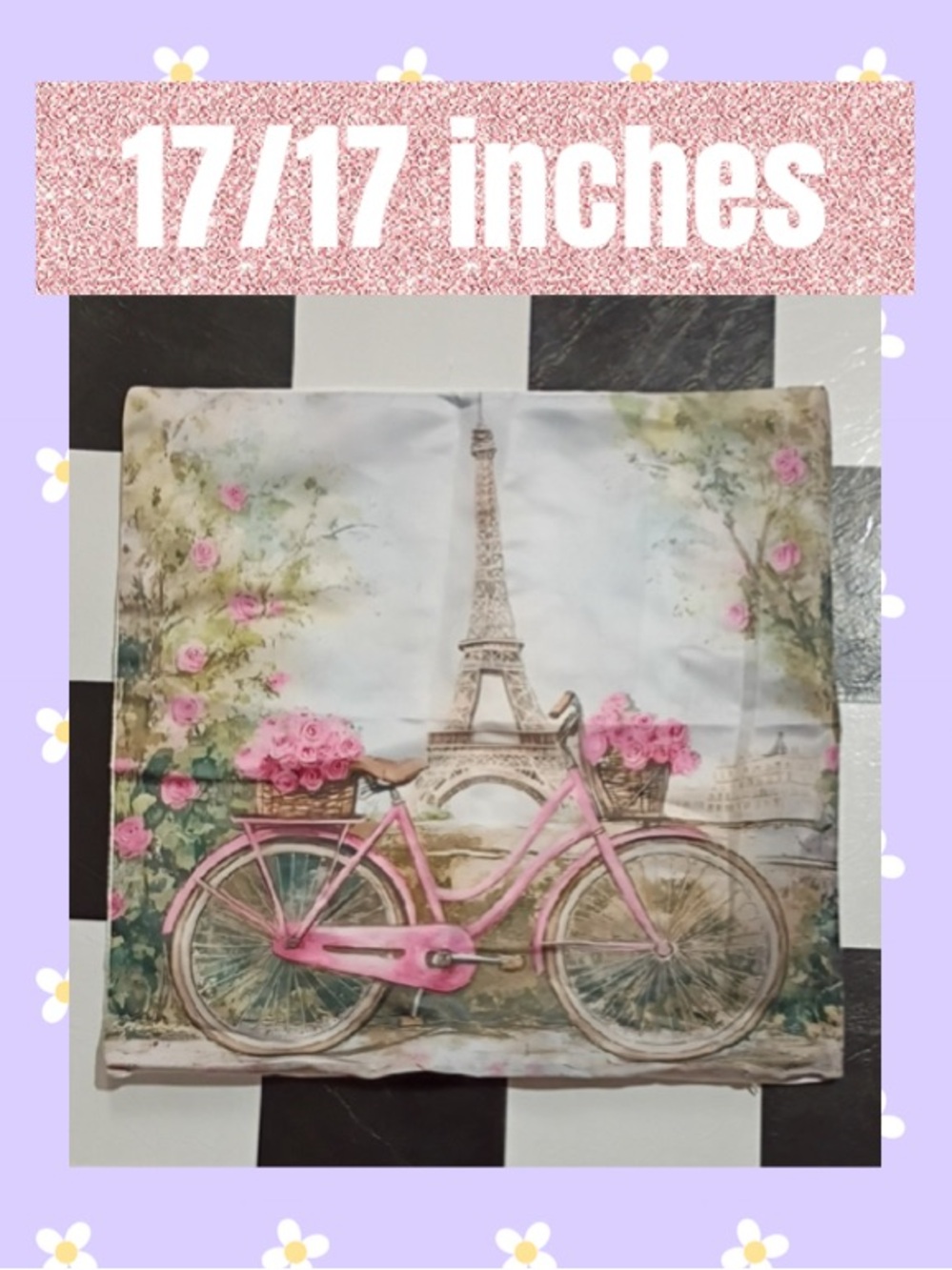 Pink Paris Bicycle Art Print Pillow Cover